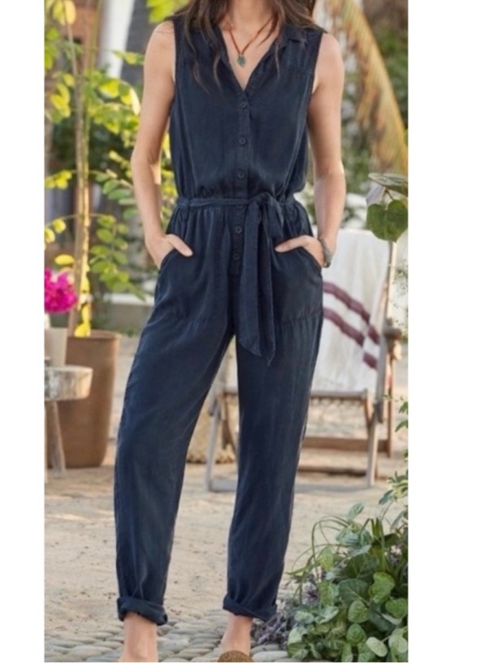 Cloth & Stone x Evereve NWT Women's Odette Tencel Dark Blue Jumpsuit XS